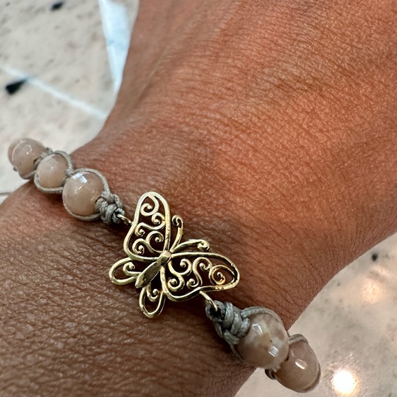 14 karat gold butterfly with beaded adjustable, bracelet, Bead Bracelet - Picture 3 of 7